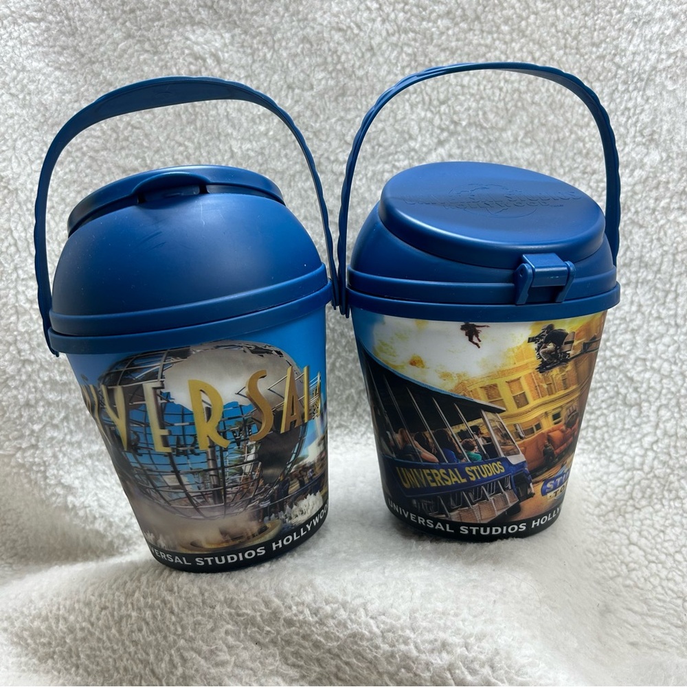 Popcorn buckets with lids blue Universal Studios Hollywood studio tour 11"